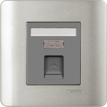 ZENCELO 1 Gang Data Outlet Category 6 on ShutteredWallplate, Sliver Satin